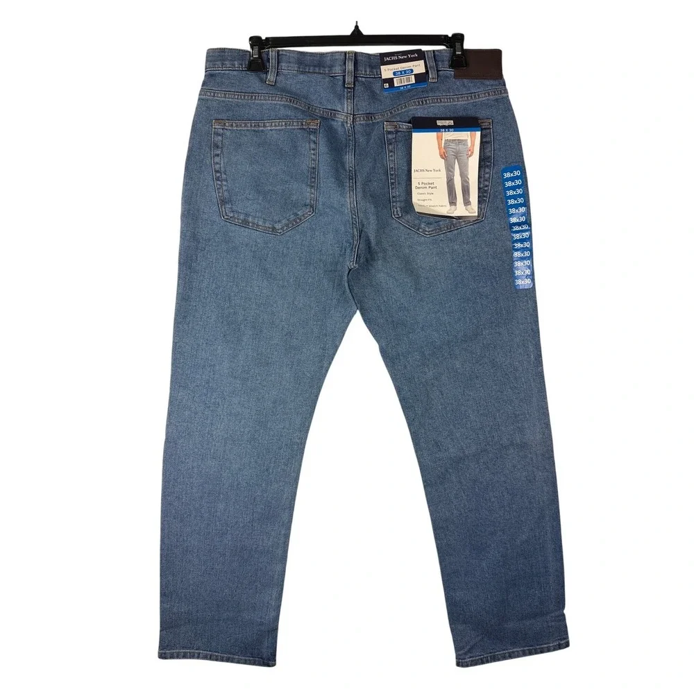 JACHS New York Mens 38x30 Straight Fit 5 Pocket Stretch Denim Jeans Light Wash